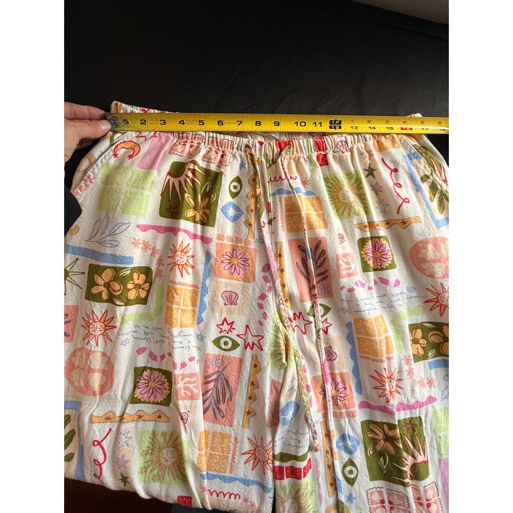 Cali 1850 Novelty Print Wide Leg Pants Rayon Linen Blend XL Multicolor Boho - Picture 5 of 10